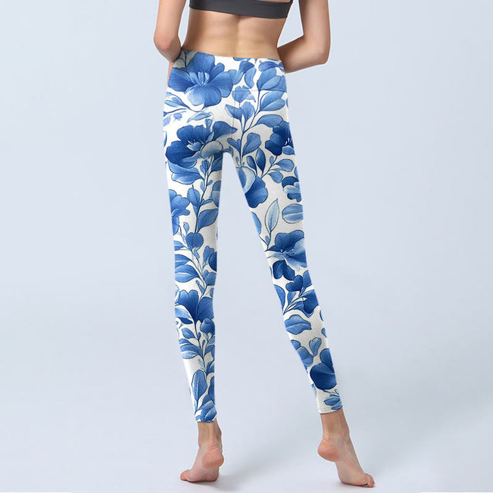 Buddha Stones Blue Flowers Print Fitness Leggings Women's Yoga Pants - image 6