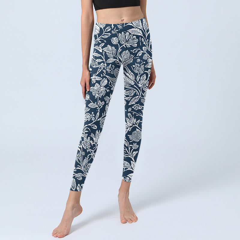 Buddha Stones Dark Blue Flower Print Fitness Leggings Women's Yoga Pants - image 6