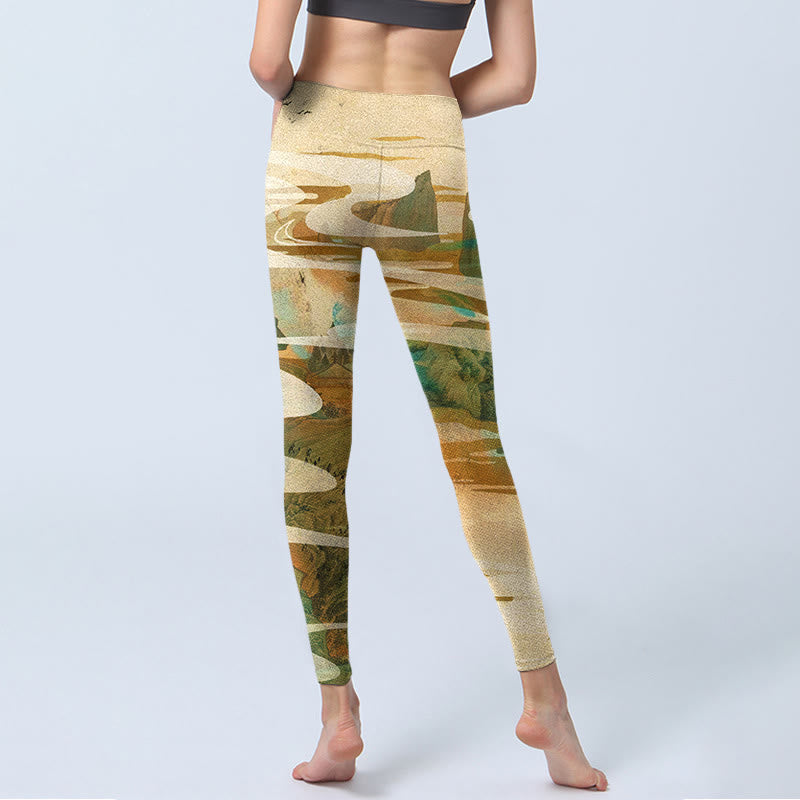 Buddha Stones Green Mountains Clouds Mist Print Fitness Leggings Women's Yoga Pants