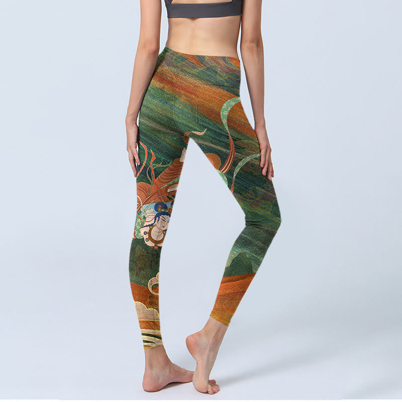 Buddha Stones Dunhuang Flying Apsaras Print Gym Leggings Women's Yoga Pants - image 4