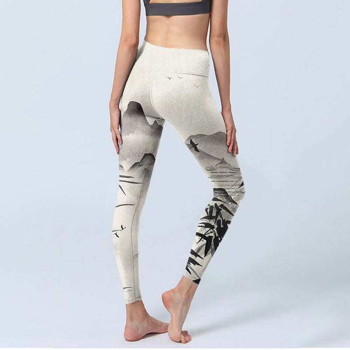 Buddha Stones Ink Bamboo Mountains Print Gym Leggings Women's Yoga Pants - image 4