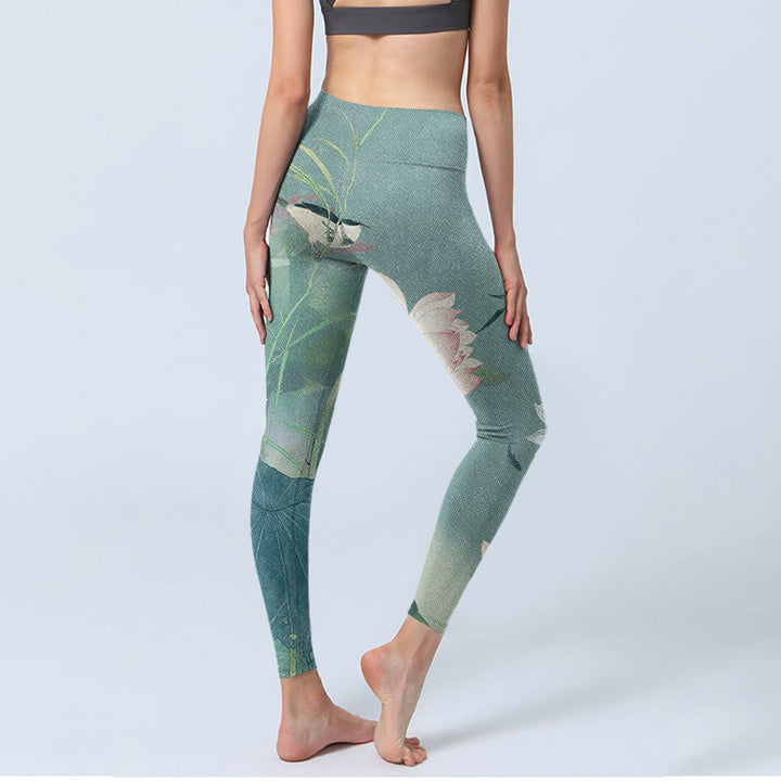 Buddha Stones Lotus Leaf Bird Print Gym Leggings Women's Yoga Pants - image 4