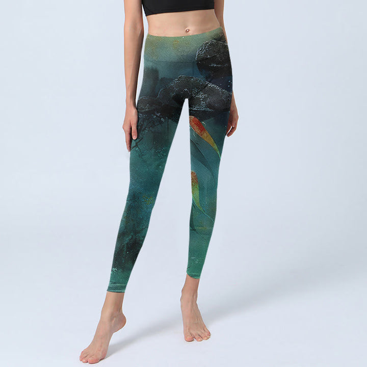 Buddha Stones Pond Koi Fish Rocks Print Sports Leggings Women's Yoga Pants - image 5