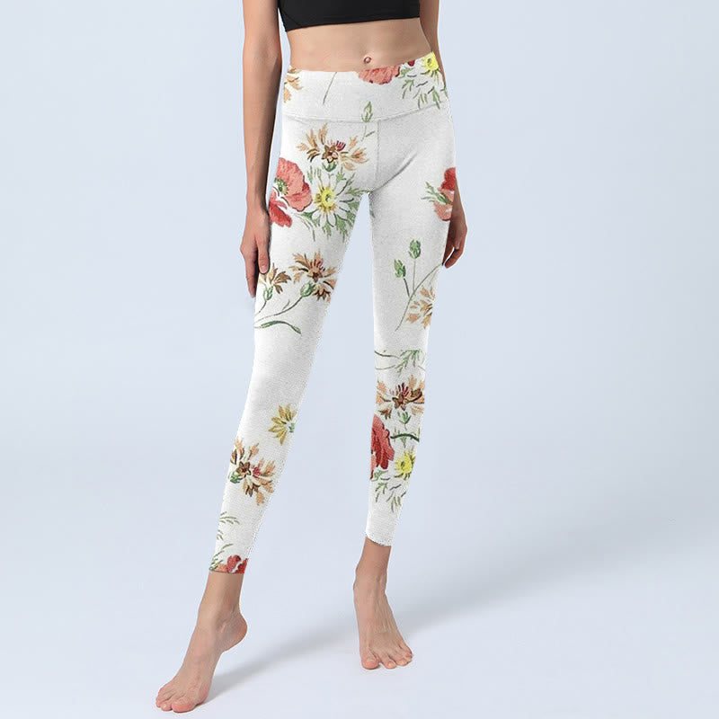 Buddha Stones White Daisy Red Flower Print Sports Leggings Women's Yoga Pants - image 5