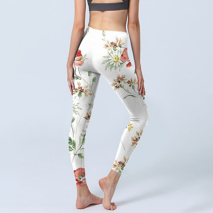 Buddha Stones White Daisy Red Flower Print Sports Leggings Women's Yoga Pants - image 4