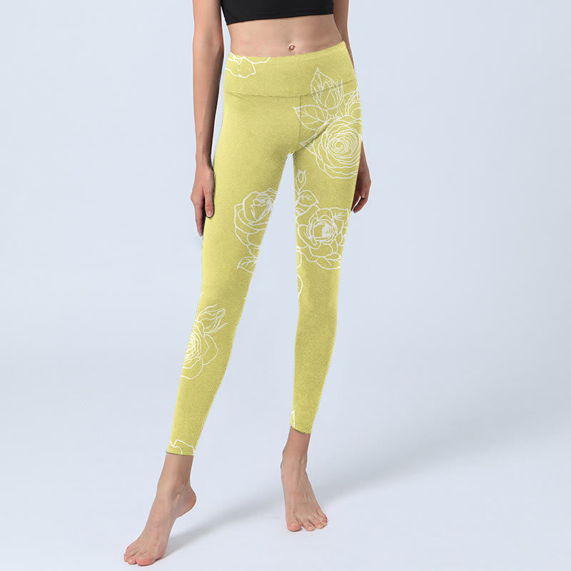 Buddha Stones Yellow Rose Print Fitness Leggings Women's Yoga Pants - image 5