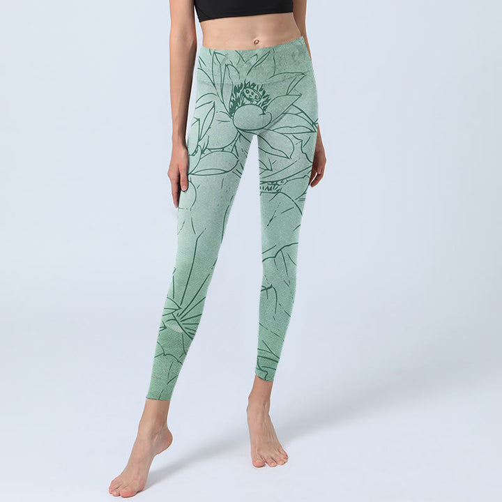 Buddha Stones Green Lotus Flower Print Sports Leggings Women's Yoga Pants - image 5