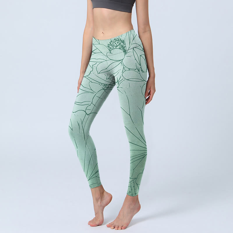 Buddha Stones Green Lotus Flower Print Sports Leggings Women's Yoga Pants - DarkSeaGreen - US18，UK/AU22，EU50 (4XL) - image 0
