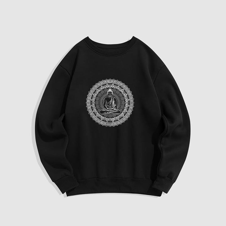 Buddha Stones Mandala Buddha Fleece Lined Polyester Sweatshirt