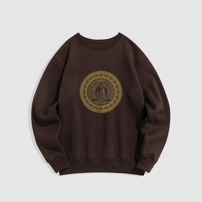 Buddha Stones Mandala Buddha Fleece Lined Polyester Sweatshirt