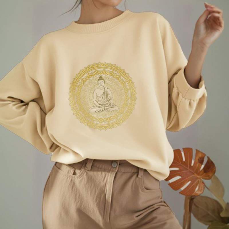 Buddha Stones Mandala Buddha Fleece Lined Polyester Sweatshirt