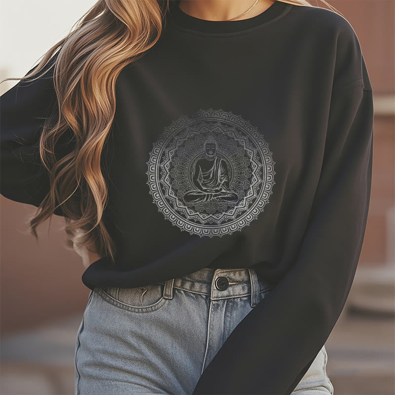 Buddha Stones Mandala Buddha Fleece Lined Polyester Sweatshirt