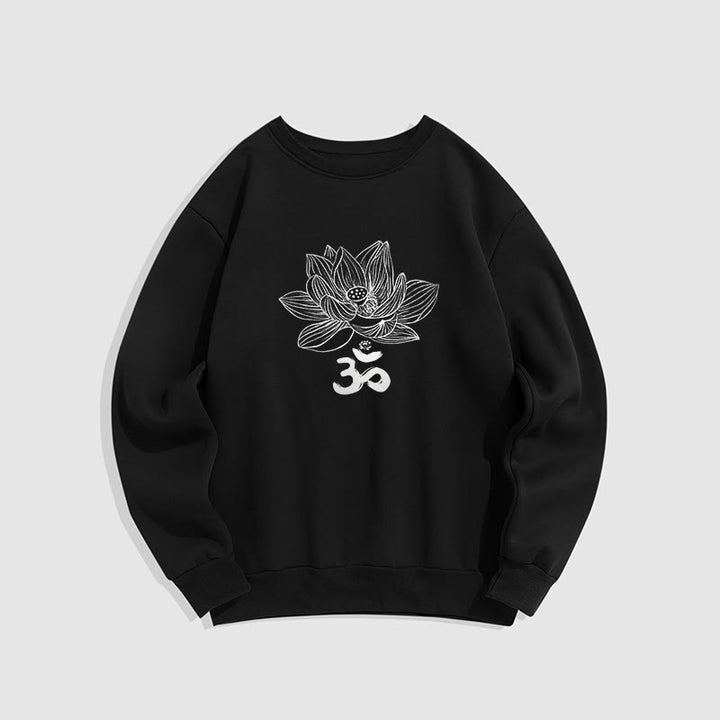 Buddha Stones Om Lotus Sketch Fleece Lined Polyester Sweatshirt