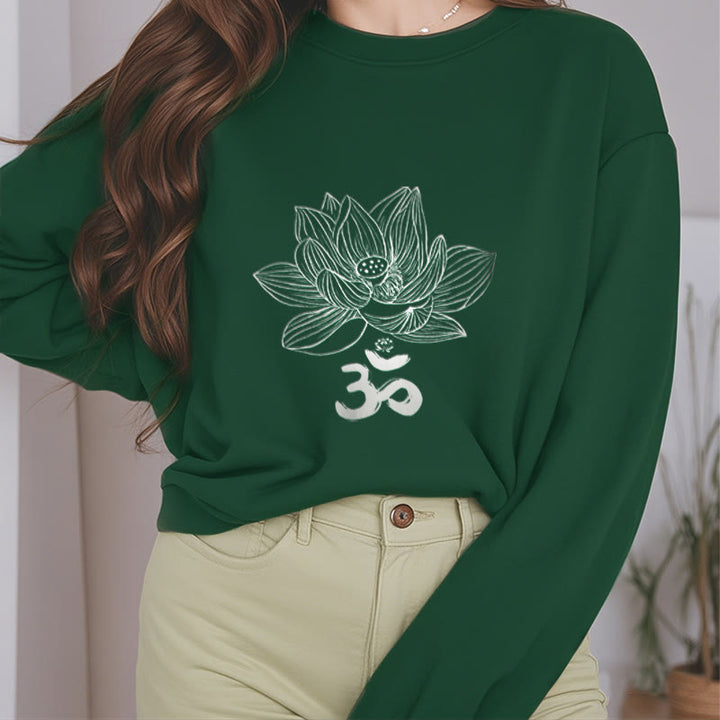 Buddha Stones Om Lotus Sketch Fleece Lined Polyester Sweatshirt