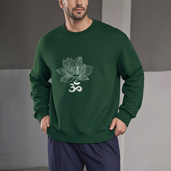 Buddha Stones Om Lotus Sketch Fleece Lined Polyester Sweatshirt