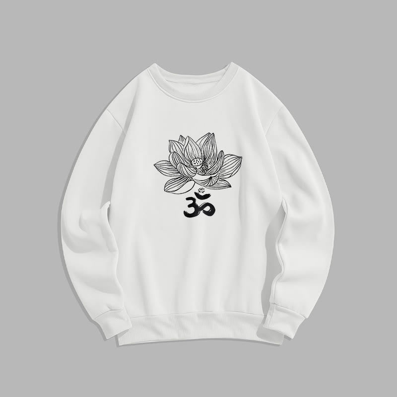 Buddha Stones Om Lotus Sketch Fleece Lined Polyester Sweatshirt