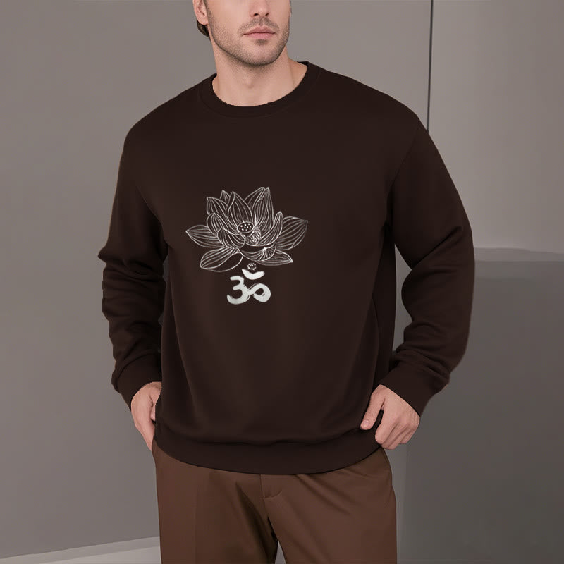 Buddha Stones Om Lotus Sketch Fleece Lined Polyester Sweatshirt