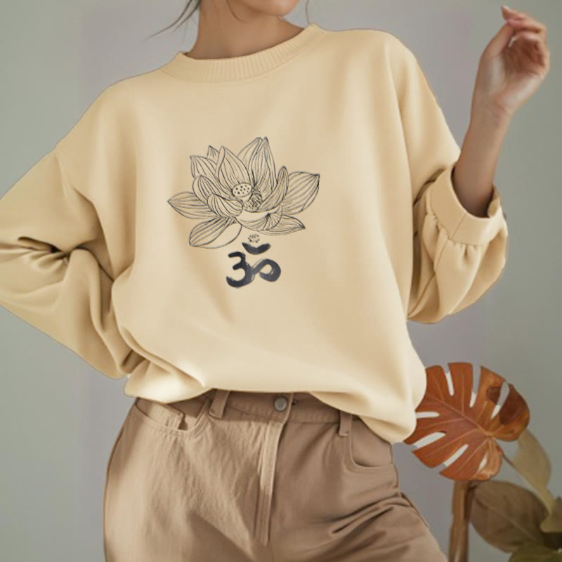 Buddha Stones Om Lotus Sketch Fleece Lined Polyester Sweatshirt