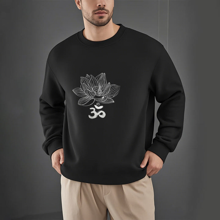 Buddha Stones Om Lotus Sketch Fleece Lined Polyester Sweatshirt