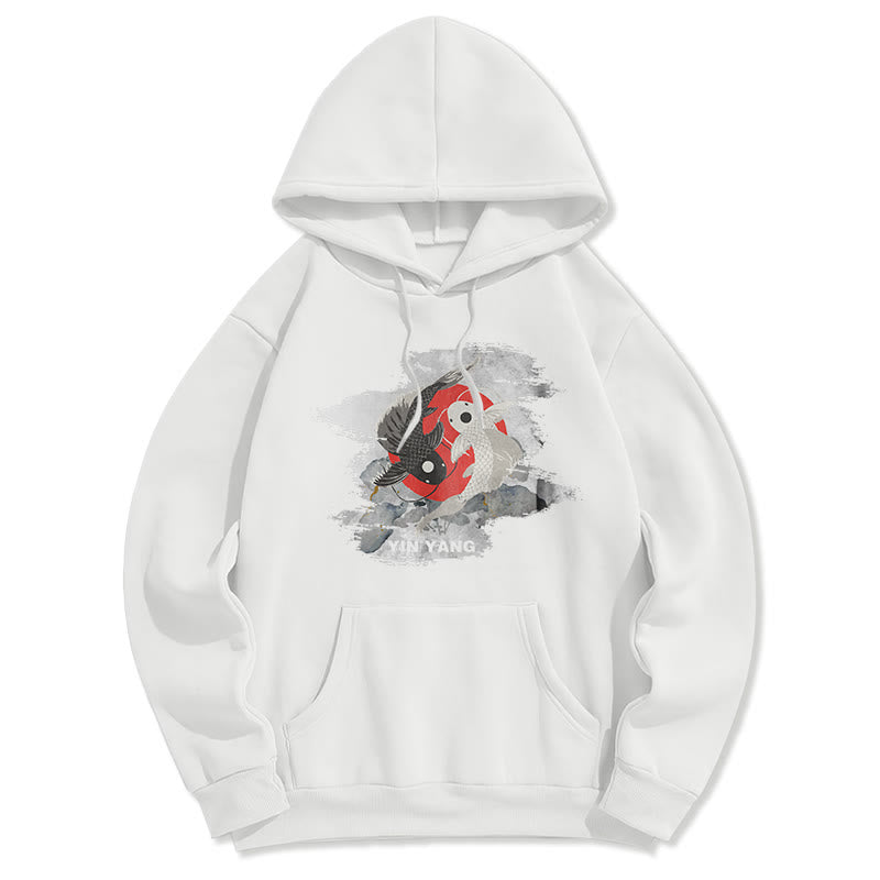 Buddha Stones Yin Yang Koi Fish Clouds Fleece Lined Hoodie