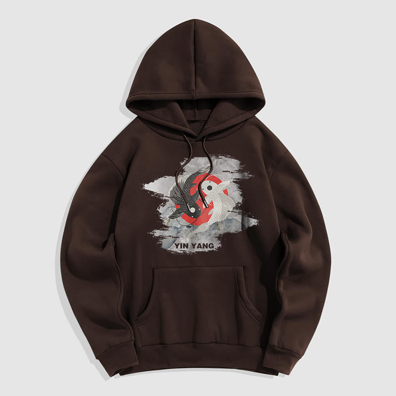 Buddha Stones Yin Yang Koi Fish Clouds Fleece Lined Hoodie