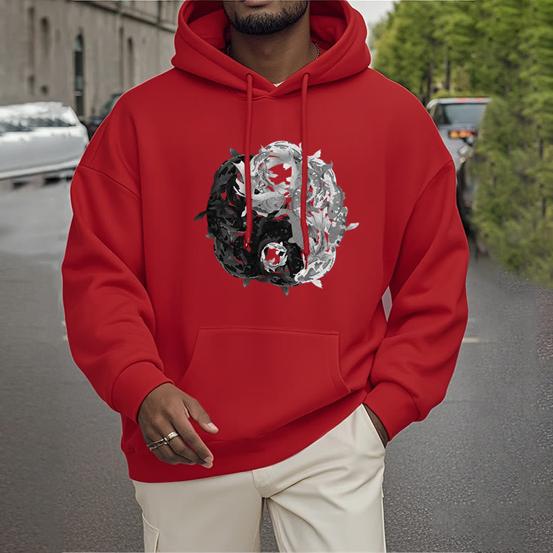 Buddha Stones Yin Yang Koi Fish Interpretation Fleece Lined Hoodie