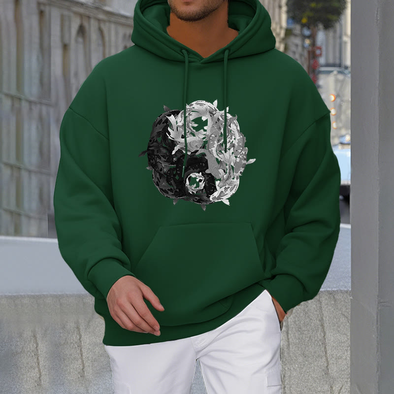 Buddha Stones Yin Yang Koi Fish Interpretation Fleece Lined Hoodie