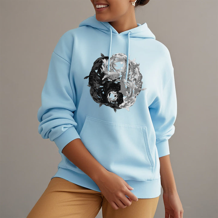 Buddha Stones Yin Yang Koi Fish Interpretation Fleece Lined Hoodie