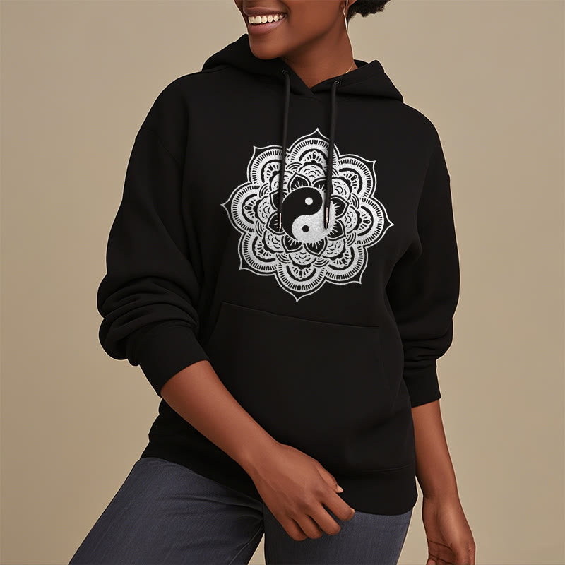 Buddha Stones Mandala Yin Yang Fleece Lined Hoodie