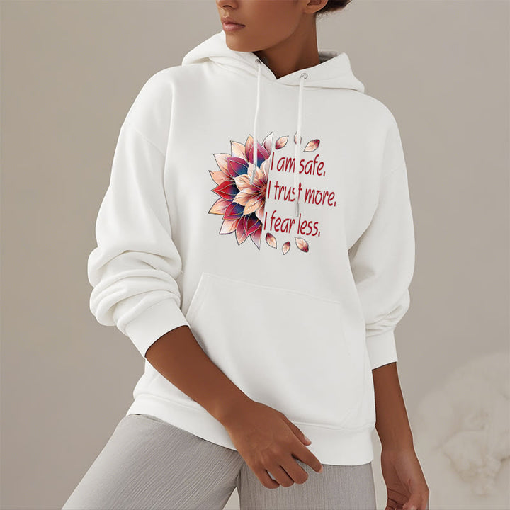 Buddha Stones I Am Safe I Trust More I Fear Less Lotus Polyester Fleece Lined Hoodie