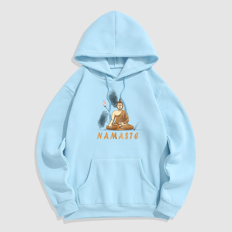 Buddha Stones NAMASTE Meditation Buddha Polyester Fleece Lined Hoodie