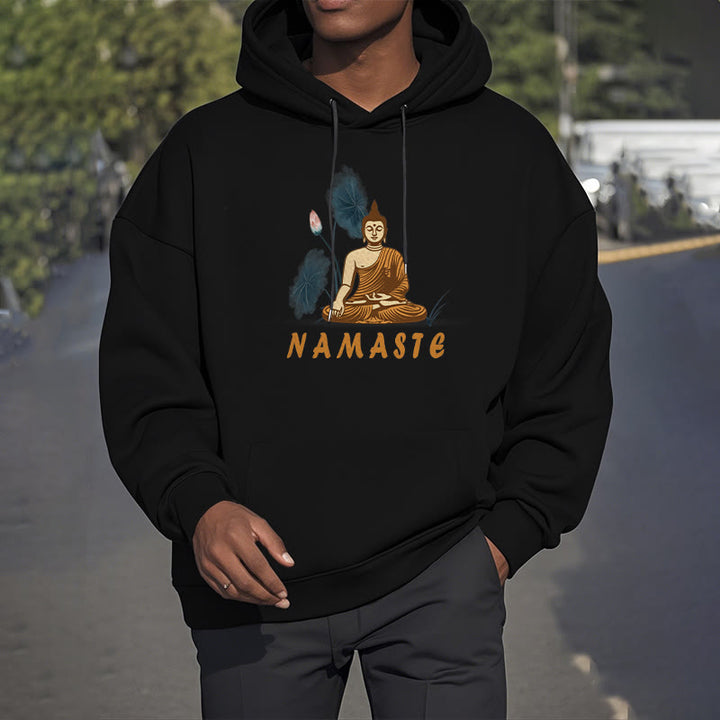 Buddha Stones NAMASTE Meditation Buddha Polyester Fleece Lined Hoodie