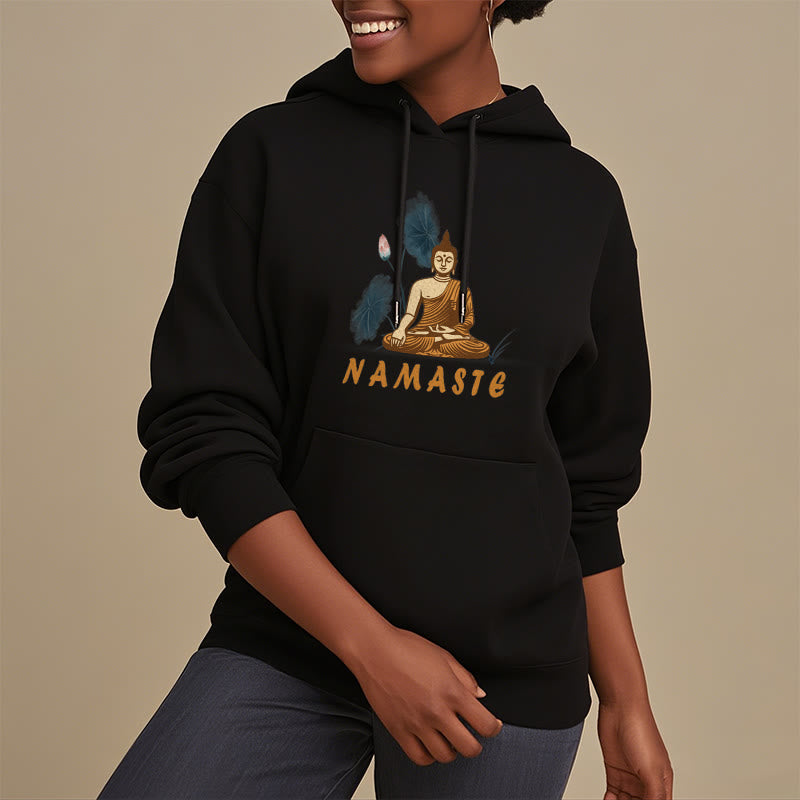 Buddha Stones NAMASTE Meditation Buddha Polyester Fleece Lined Hoodie