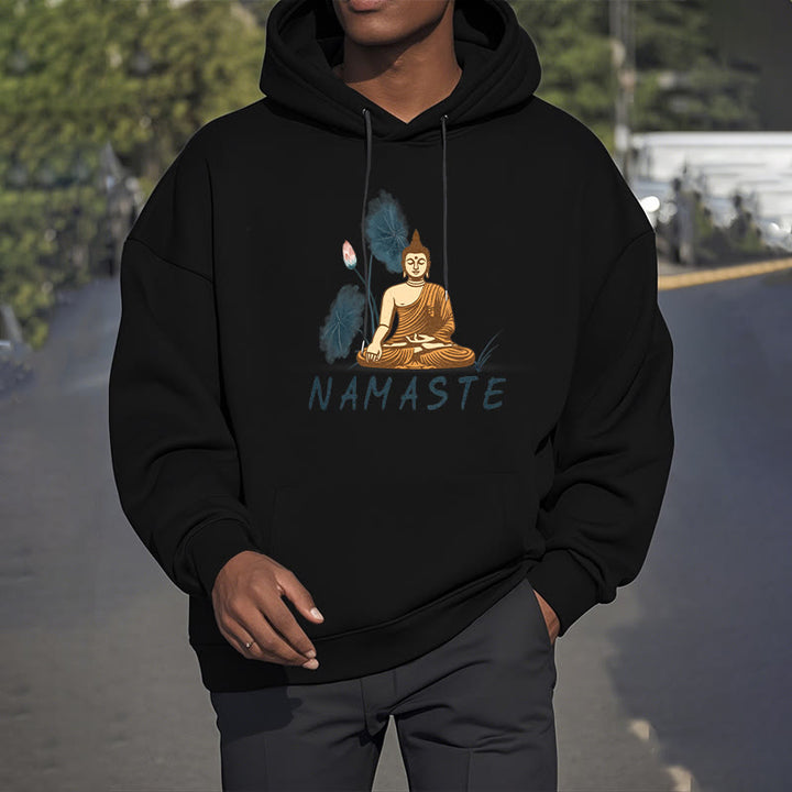 Buddha Stones NAMASTE Meditation Buddha Polyester Fleece Lined Hoodie