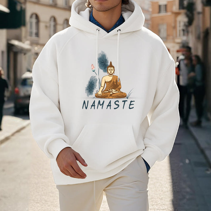 Buddha Stones NAMASTE Meditation Buddha Polyester Fleece Lined Hoodie