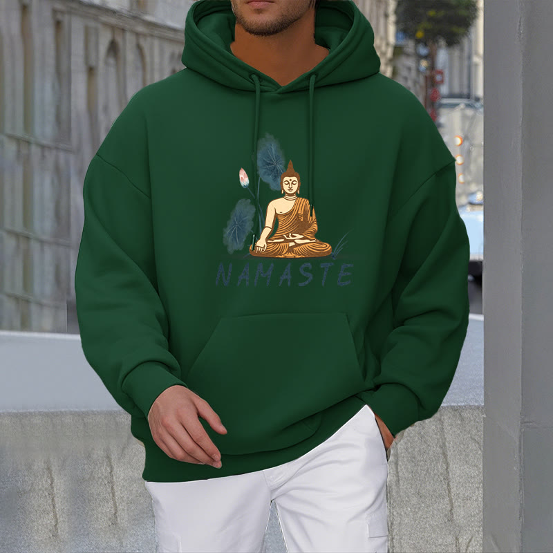 Buddha Stones NAMASTE Meditation Buddha Polyester Fleece Lined Hoodie