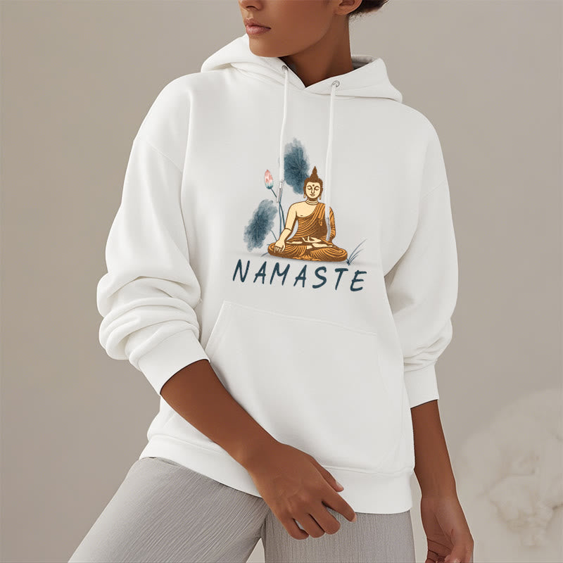 Buddha Stones NAMASTE Meditation Buddha Polyester Fleece Lined Hoodie