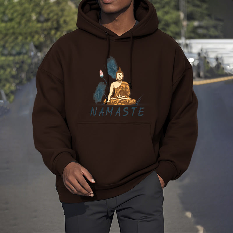 Buddha Stones NAMASTE Meditation Buddha Polyester Fleece Lined Hoodie