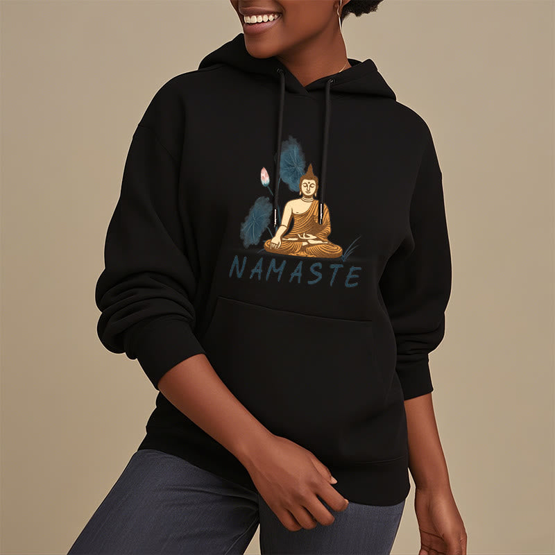 Buddha Stones NAMASTE Meditation Buddha Polyester Fleece Lined Hoodie