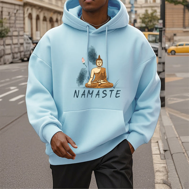 Buddha Stones NAMASTE Meditation Buddha Polyester Fleece Lined Hoodie