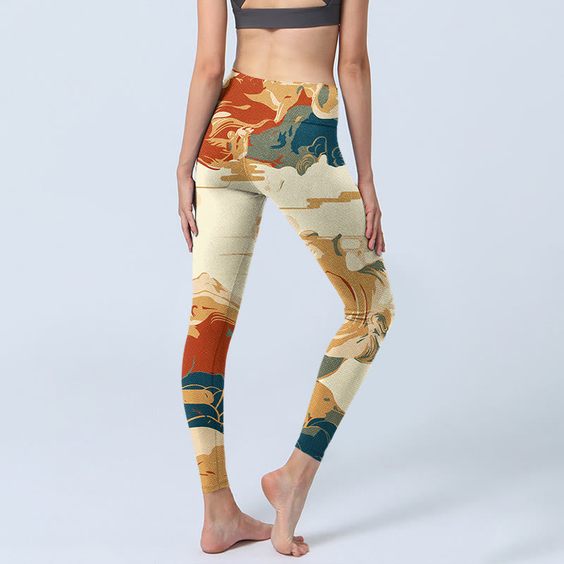 Buddha Stones Colorful Clouds Print Fitness Leggings Women's Yoga Pants