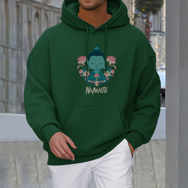 Buddha Stones NAMASTE Buddha Lotus Meditation Fleece Lined Polyester Hoodie