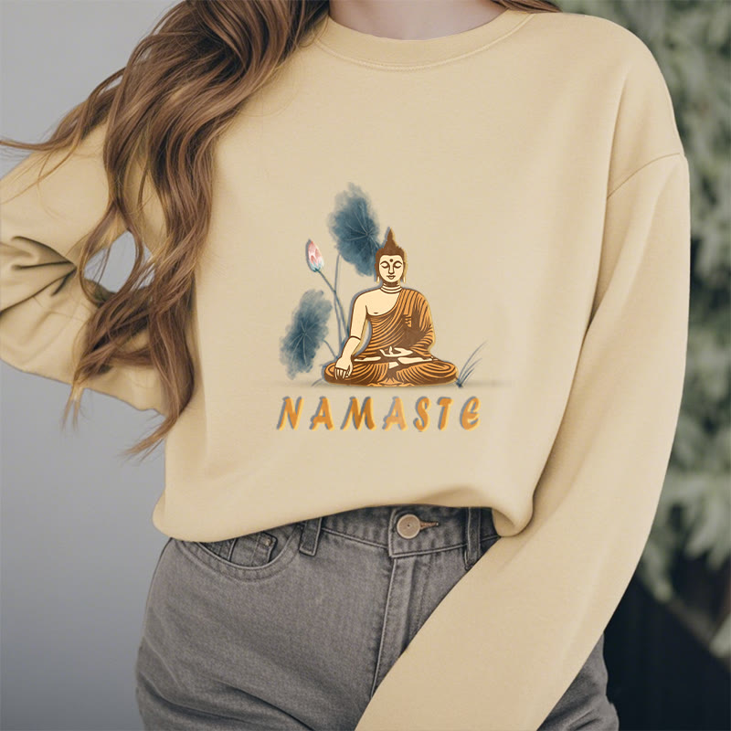 Buddha Stones NAMASTE Buddha Lotus Leaf Fleece Lined Sweatshirt