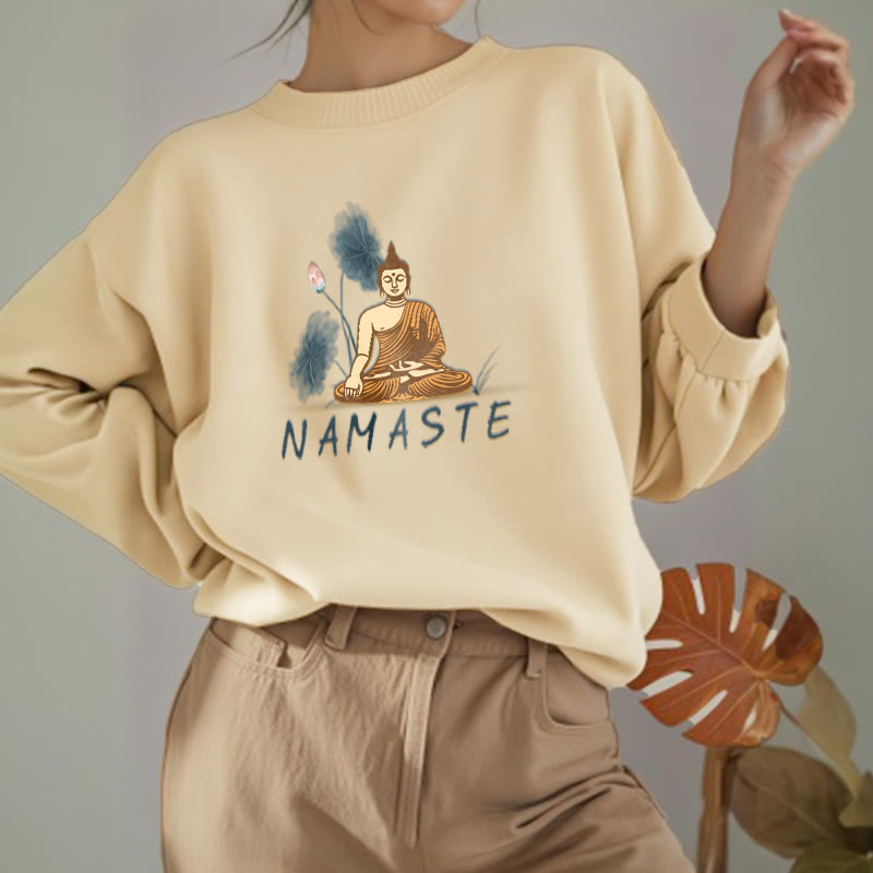 Buddha Stones NAMASTE Buddha Lotus Leaf Fleece Lined Sweatshirt