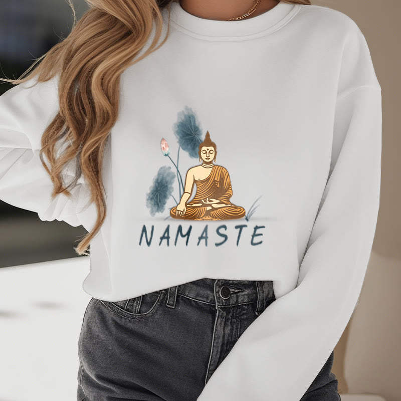 Buddha Stones NAMASTE Buddha Lotus Leaf Fleece Lined Sweatshirt