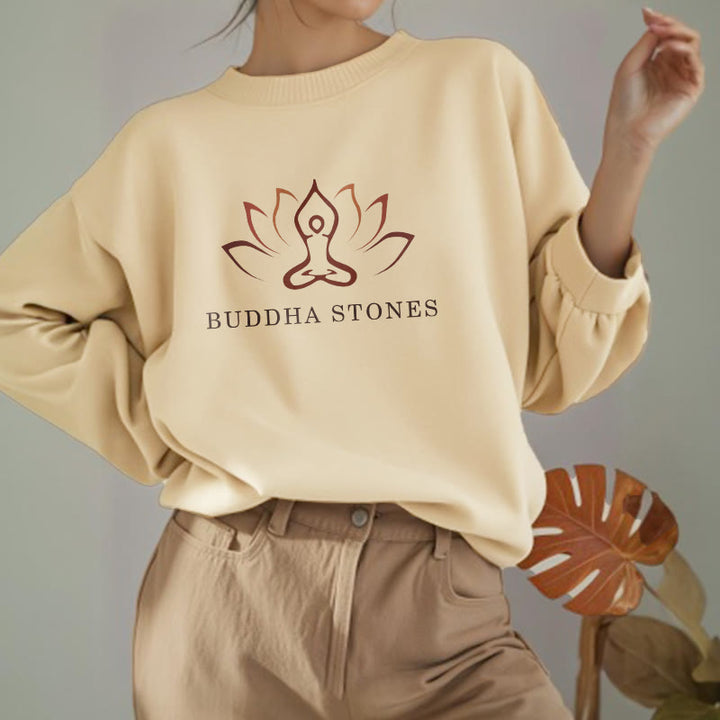 Buddha Stones Pure Color Round Neck Fleece Lined Sweatshirt