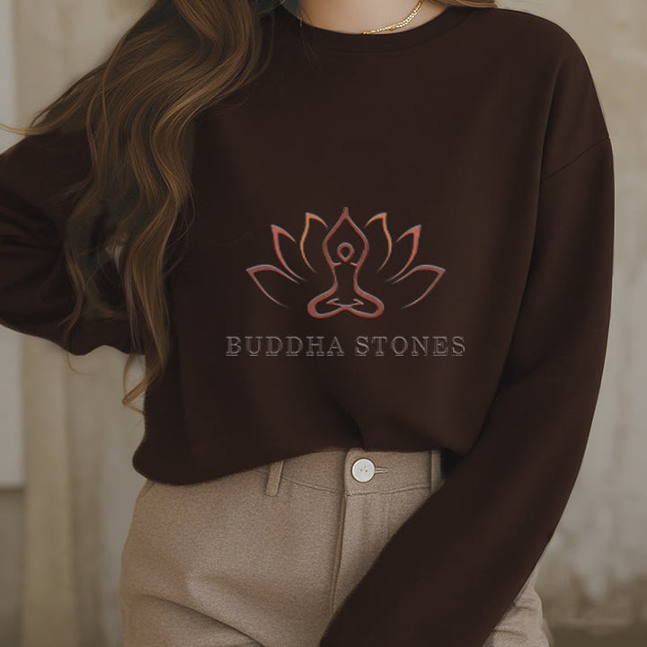 Buddha Stones Pure Color Round Neck Fleece Lined Sweatshirt