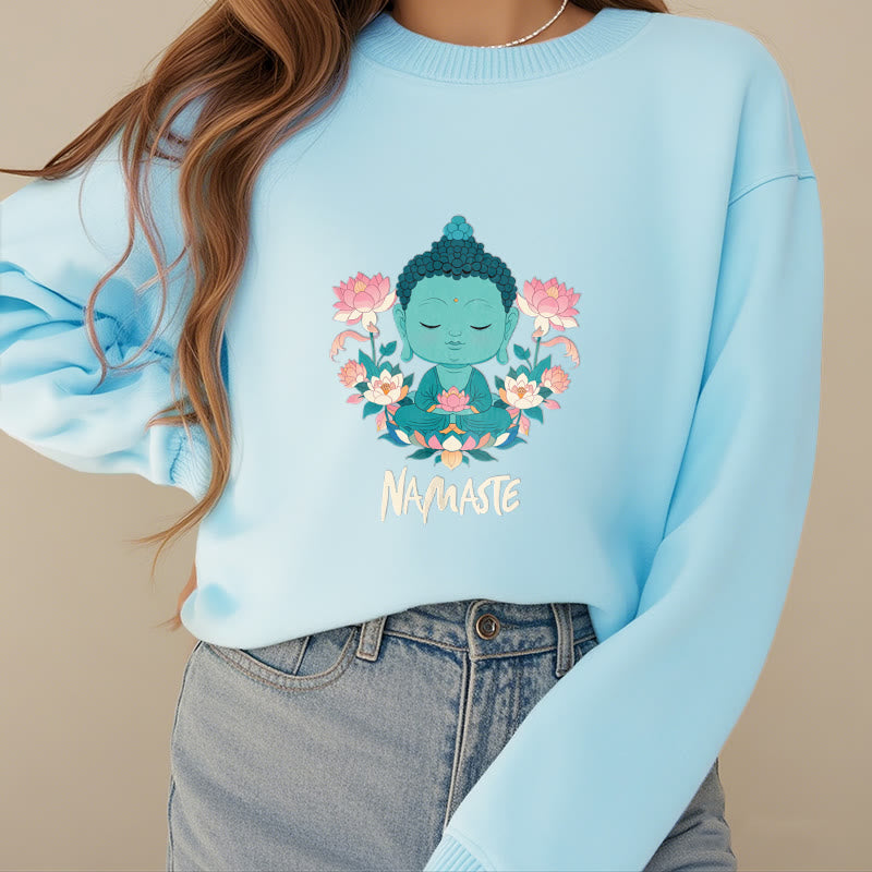 Buddha Stones NAMASTE Buddha Lotus Meditation Fleece Lined Soft Sweatshirt