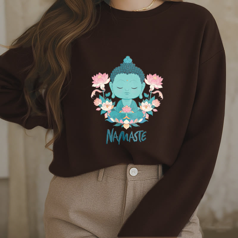 Buddha Stones NAMASTE Buddha Lotus Meditation Fleece Lined Soft Sweatshirt