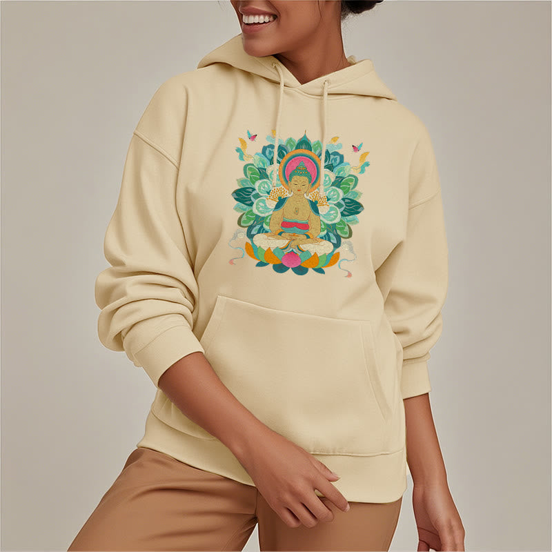 Buddha Stones Butterfly Lotus Buddha-Inspired Fleece Lined Polyester Hoodie